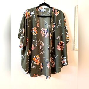 Allison Joy Olive Floral Kimono Open Front, Sz. XS/S